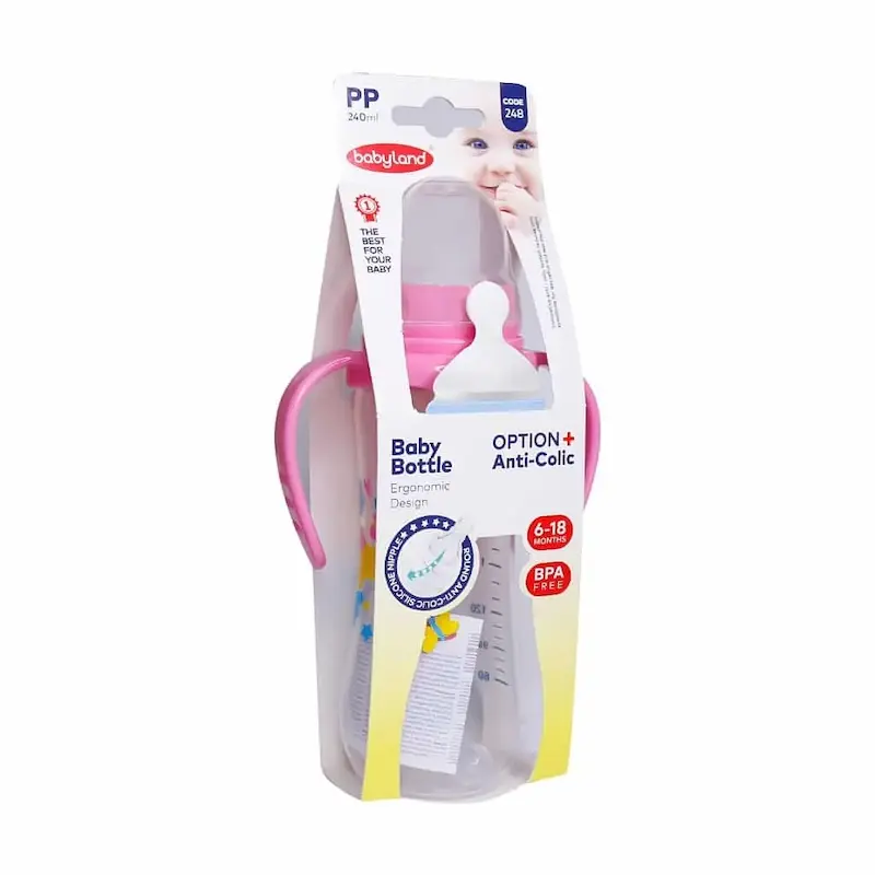 شیشه شیر دسته دار آنتی کولیک بی بی لند کد 248 (طرح رندوم)