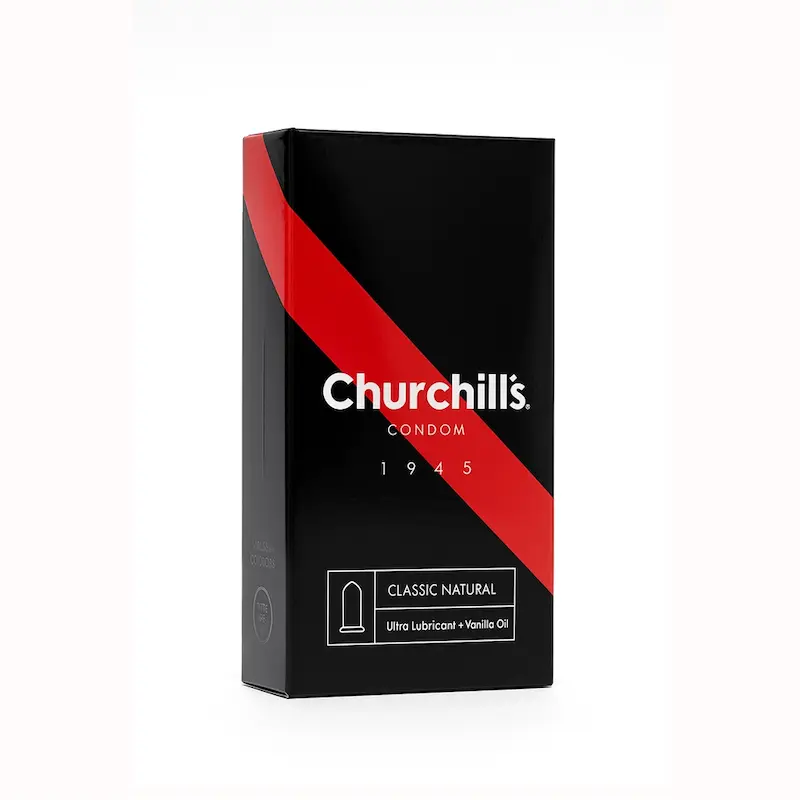 کاندوم کلاسیک چرچیلز مدل Classic Natural با ژل روان کننده مضاعف تعداد 12 عددی 