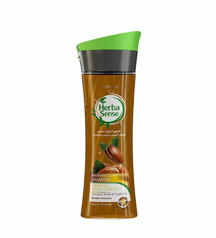شامپو کراتینه هرباسنس مغذی مو با عصاره روغن آرگان و جوانه گندم آردن
