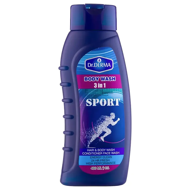 شامپو بدن اسپورت مردانه چند منظوره دکتر درما حجم 460 میلی لیتر