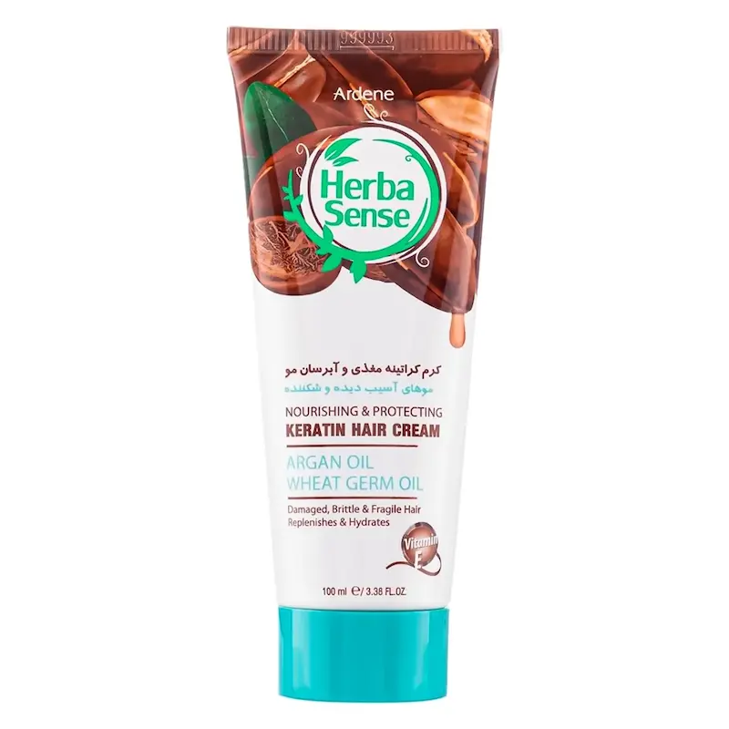کرم کراتینه مو هرباسنس آردن حاوی روغن آرگان و جوانه گندم مناسب موهای آسیب دیده حجم 100میلی لیتر