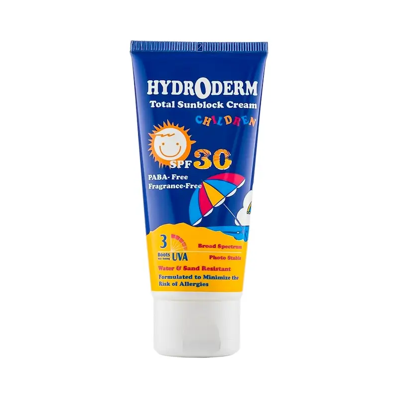 کرم ضد آفتاب بی رنگ هیدرودرم با SPF30 مناسب کودک حجم 50 میلی لیتر