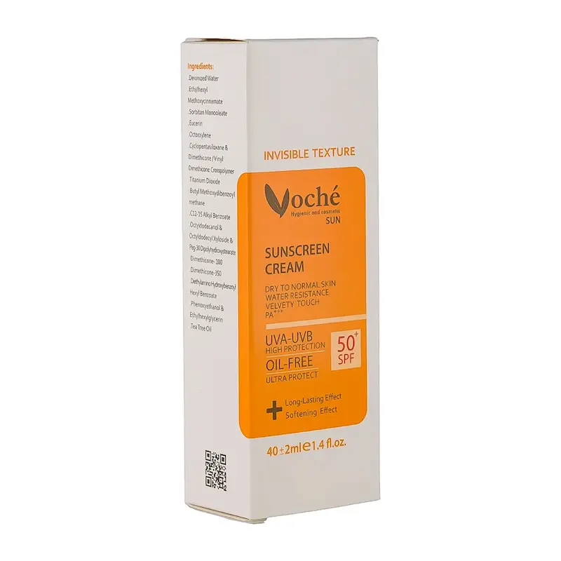 کرم ضد آفتاب بی رنگ وچه با SPF50 مناسب پوست خشک و معمولی حجم 40 میلی لیتر
