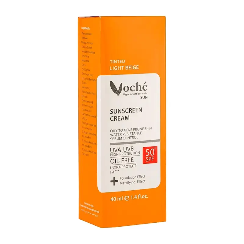 کرم ضد آفتاب رنگی وچه با SPF50 مناسب پوست چرب و دارای جوش حجم 40 میلی لیتر