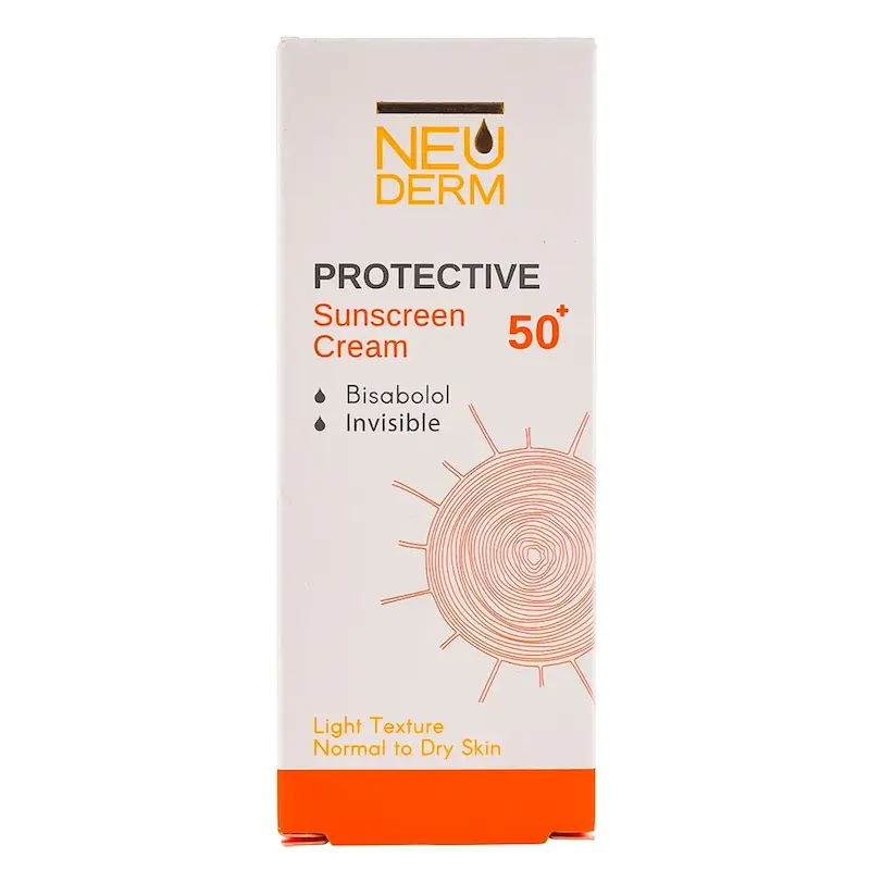 کرم ضد آفتاب فاقد رنگ SPF 50 نئودرم برای پوست های نرمال و خشک حجم 50 میلی لیتر