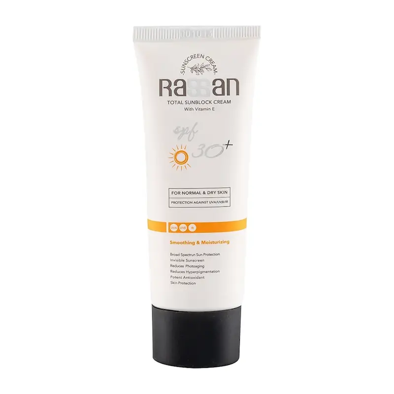 کرم ضد آفتاب بی رنگ راسن با SPF 30 مناسب پوست خشک و نرمال حجم 40 میلی لیتر