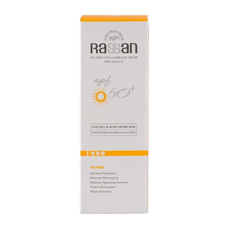 کرم ضد آفتاب بی رنگ راسن با SPF 50 مناسب پوست چرب و مستعد آکنه حجم 40 میلی لیتر