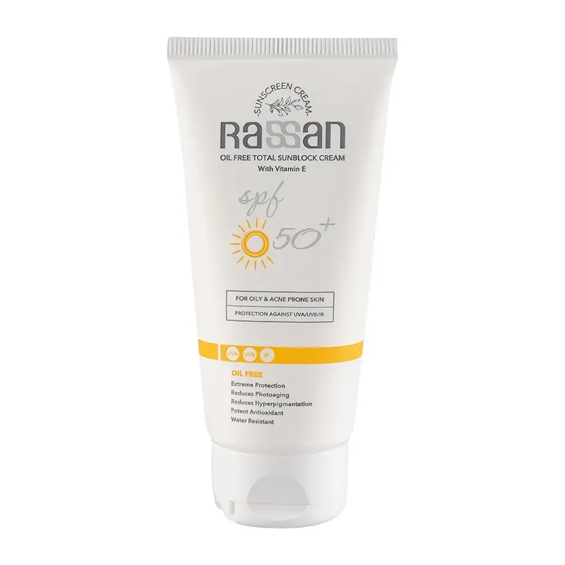 کرم ضد آفتاب بی رنگ راسن با SPF 50 مناسب پوست چرب و مستعد آکنه حجم 40 میلی لیتر