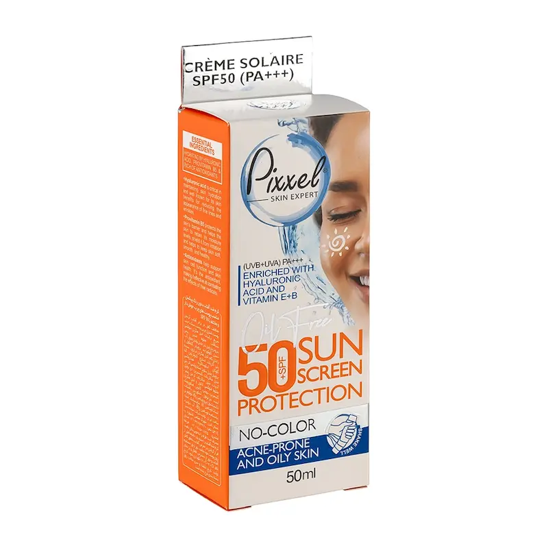 ضد آفتاب بی رنگ پیکسل SPF50 مناسب پوست چرب حجم 50 میلی لیتر
