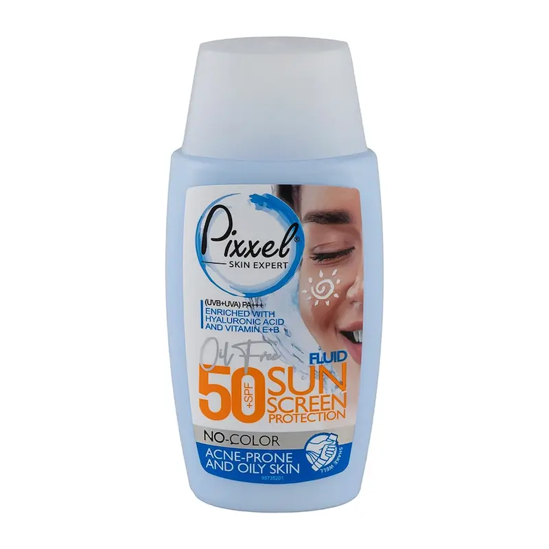 ضد آفتاب بی رنگ پیکسل SPF50 مناسب پوست چرب حجم 50 میلی لیتر
