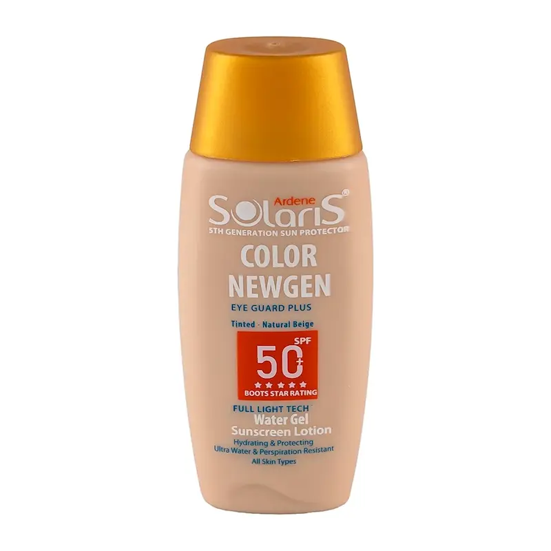 لوسیون آبی ضد آفتاب رنگی فاقد چربی آردن سولاریس سری Color Newgen با +SPF50 مناسب انواع پوست حجم 75 میلی لیتر
