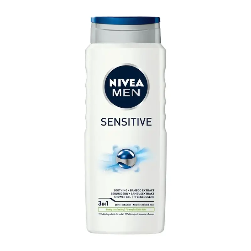 شامپو بدن، صورت و موی مردانه نیوا مدل Sensitive حاوی عصاره بامبو حجم 500 میلی لیتر