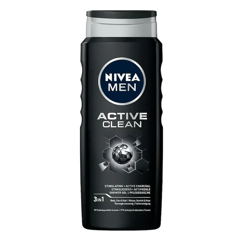 شامپو بدن، صورت و موی مردانه نیوا مدل Active Clean حاوی ذغال فعال حجم 500 میلی لیتر