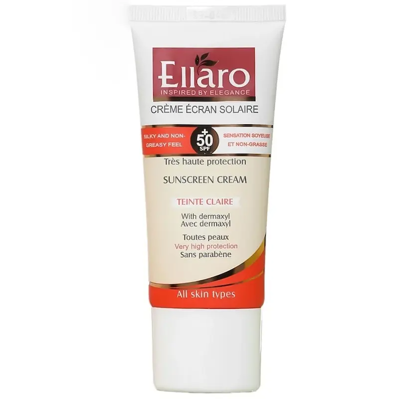 بسته بندی ضدآفتاب رنگی الارو مدل SPF50 رنگ بژ روشن