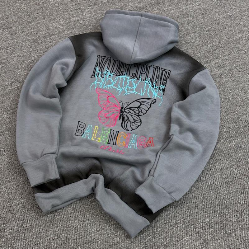 هودی گلدوزی پروانه رنگ طوسی