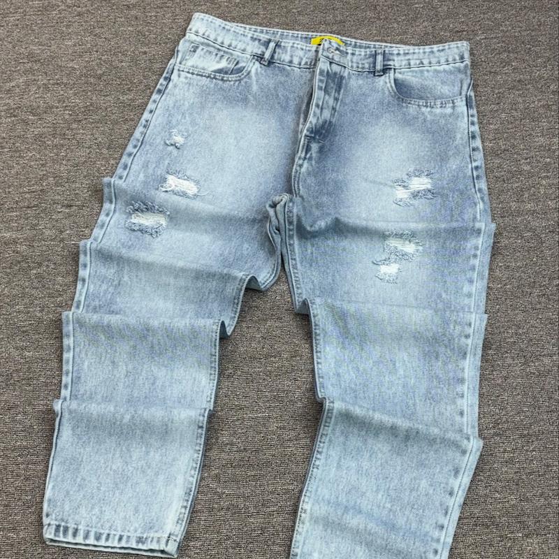 شلوار مام فیت آبی روشن زاپ دار