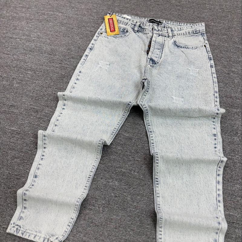 شلوار مام فیت آبی یخی