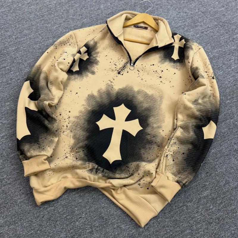 دورس نیم زیپ صلیب رنگ کرم