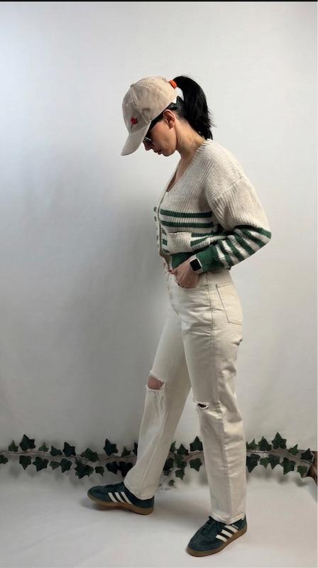 کاردیگن بافت سبز و کرم