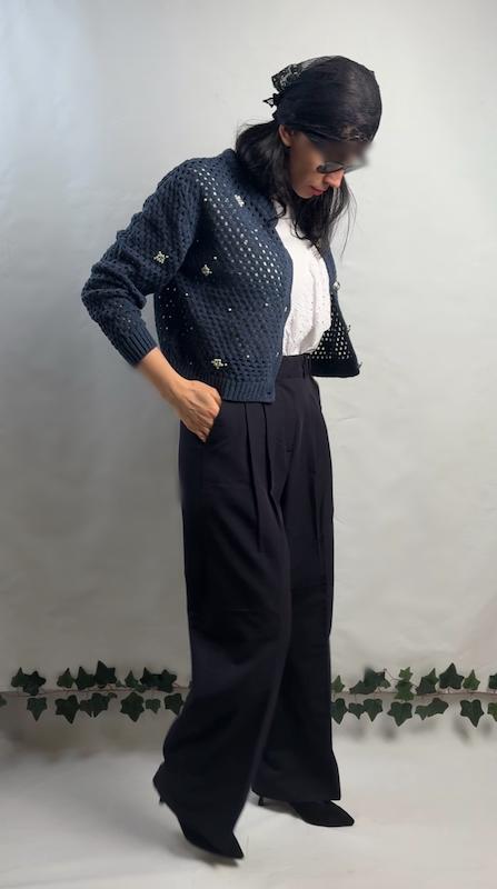 کاردیگن بافت سورمه ای روشن