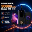 پاوربانک 22.5 وات ریمکس مدل RPP-440 ظرفیت 30000 میلی آمپر ساعت به همراه کابل USB-C و لایتنینگ
