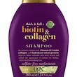 شامپو مو او جی ایکس مدل biotin & collagen حجم 385 میلی‌لیتر، تقویت‌کننده، ضد ریزش، ترمیم‌کننده، آبرسان، براق‌کننده، بدون سولفات، مناسب انواع مو