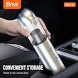 جارو شارژی خودرو بیوا مدل BVC-02 با باتری 2200 میلی‌آمپر، توان مکش 65 وات، چراغ قوه و چراغ هشدار چشمک‌زن، شارژ سریع در 2 ساعت و 30 دقیقه و وزن سبک برای تمیزکاری آسان فضای داخلی خودرو و مبلمان