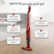 جارو شارژی عصایی بوش مدل BBHF214R با باتری لیتیوم-یون 14.4 ولت، قابلیت 2in1 پایه‌دار و دستی، وزن سبک 2.4 کیلوگرم، ظرفیت مخزن 0.4 لیتر و زمان شارژ سریع 5 دقیقه، مناسب نظافت فرش، مبلمان و خودرو