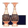 گلدان مسی مدل الماس تراش طرح گل و مرغ کد 25-3 مجموعه 2 عددی