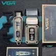 ماشین اصلاح موی سر و صورت وی جی ار مدل V-641 با تیغه استیل ضد زنگ و پیشرفته، نحوه اصلاح فویلی، قابلیت اصلاح با شماره صفر، تنظیم سرعت، نمایش وضعیت باتری، طراحی ارگونومیک، منبع انرژی برق و باتری مجموعه 2 عددی