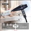 سشوار حرفه‌ای 2200 وات وی جی ار مدل V-451، موتور AC، وزن 1200 گرم، المنت سرامیک تورمالین، دارای سری دیسپانسر، متمرکز‌کننده پهن، سری شانه‌دار با ویژگی فرکنندگی، صاف‌کنندگی، حجم‌دهندگی، با قابلیت عملکرد توربو، خشک‌کردن سریع
