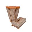 ست جعبه دستمال کاغذی و سطل خاتم کاری  صنایع دستی فاخر مدل مدیال کد MQ12wire
