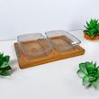 اردوخوری شیشه‌ای لیمون مدل پایه چوبی، مجموعه 3 عددی مستطیل با ابعاد 22×14×5 سانتی‌متر، شست‌وشو با دست