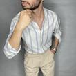 پیراهن آستین بلند یقه برگردان با تنخور معمولی (regular fit) مردانه مدل راه راه اسپرت نخی