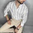 پیراهن آستین بلند یقه برگردان با تنخور معمولی (regular fit) مردانه مدل راه راه اسپرت نخی