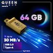 فلش مموری کوئین تک Marvel ظرفیت 64 گیگابایت، رابط USB 2.0، بدنه فلزی مقاوم ضد آب و ضد شوک، طراحی فشرده و بند دار، سرعت انتقال 30 مگابایت بر ثانیه، سازگار با کامپیوتر، لپ‌تاپ، تبلت و گوشی موبایل