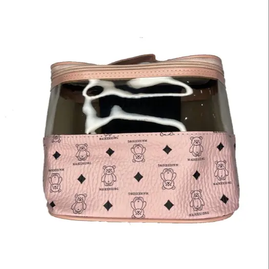 کیف آرایشی دستی مستطیل مدل چاپ خرسی