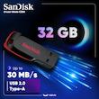 فلش مموری سن دیسک Cruzer Blade CZ50 ظرفیت 32 گیگابایت با رابط USB 2.0، سرعت انتقال 30 مگابایت بر ثانیه، طراحی بدون درپوش و بدنه مات مقاوم در برابر لک و اثر انگشت، دارای شیار اتصال بند و نرم‌افزار امنیتی
