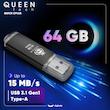 فلش مموری 64 گیگابایت کوئین تک مدل QUICK CPLUS با رابط USB 3.1 Gen1، بدنه فلزی درپوش‌دار، سرعت انتقال 15 مگابایت بر ثانیه و مبدل USB-C سازگار با موبایل، تبلت، کامپیوتر و تلویزیون
