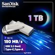 فلش مموری سن دیسک Ultra Dual Drive Luxe ظرفیت 1 ترابایت با دو رابط USB Type-C و USB Type-A، طراحی تاشو، فلزی، سازگار با ویندوز، مک، اندروید و iOS، استاندارد USB 3.2 Gen2