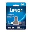 فلش مموری لکسار مدل JumpDrive Dual Drive D400 ظرفیت 64 گیگابایت با رابط USB 3.1 Type-C و Type-A، بدنه فلزی مقاوم در برابر آب، ضربه، شوک و گرد و غبار، سرعت انتقال تا 130 مگابایت بر ثانیه و قابلیت رمزگذاری خودکار داده‌ها