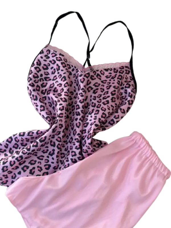 ست لباس خواب زنانه پلنگی صورتی