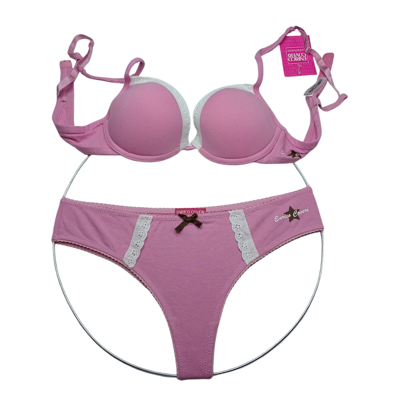 ست سوتین و شورت زنانه صورتی لبه گیپوری انریکو کاوری