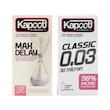 کاندوم کلاسیک کاپوت مدل CLASSIC 0.03 بسته 10 عددی به همراه کاندوم تاخیری کاپوت مدل MAX DELAY بسته 12 عددی
