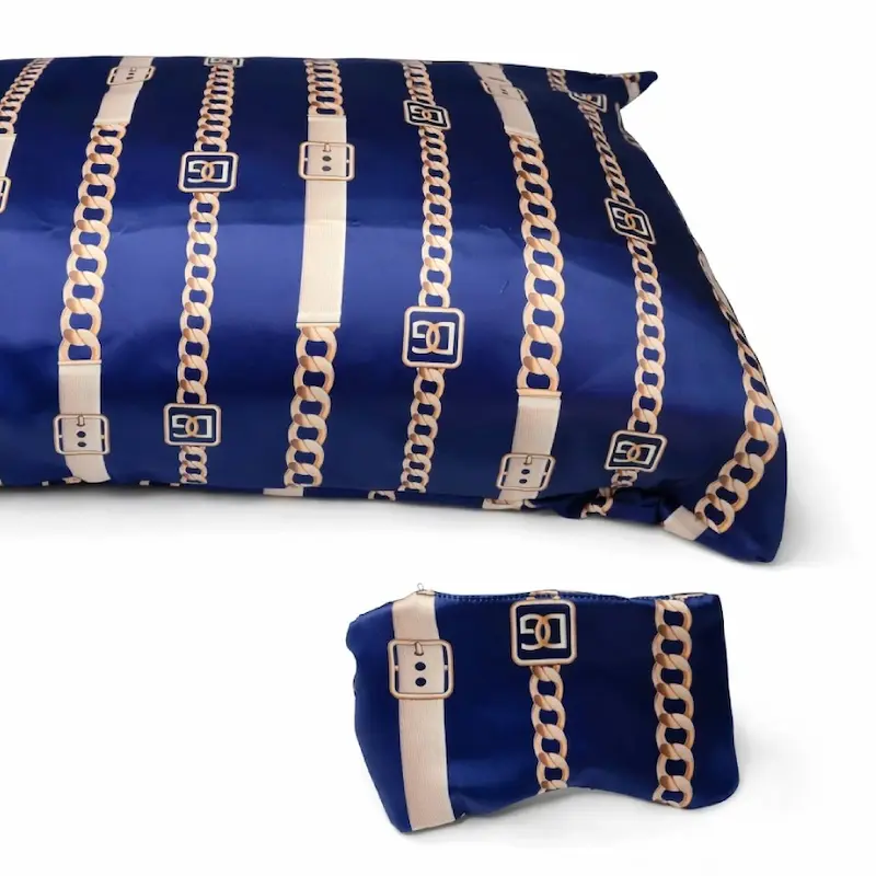 پک روبالشتی ساتن و چشم بند سورمه ایی زنجیری