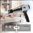 سشوار خانگی 1600 وات گوسونیک مدل GHD-224، موتور DC، وزن 600 گرم، المنت سرامیک، دارای سری متمرکز‌کننده باریک با ویژگی صاف‌کنندگی، حجم‌دهندگی، با قابلیت فناوری تولید یون