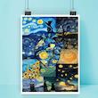 پوستر کارنيکا طرح شب پرستاره فانتزی ون‌گوگ Fantasy Starry Night Van Gogh کد 51303 مجموعه 8 عددی