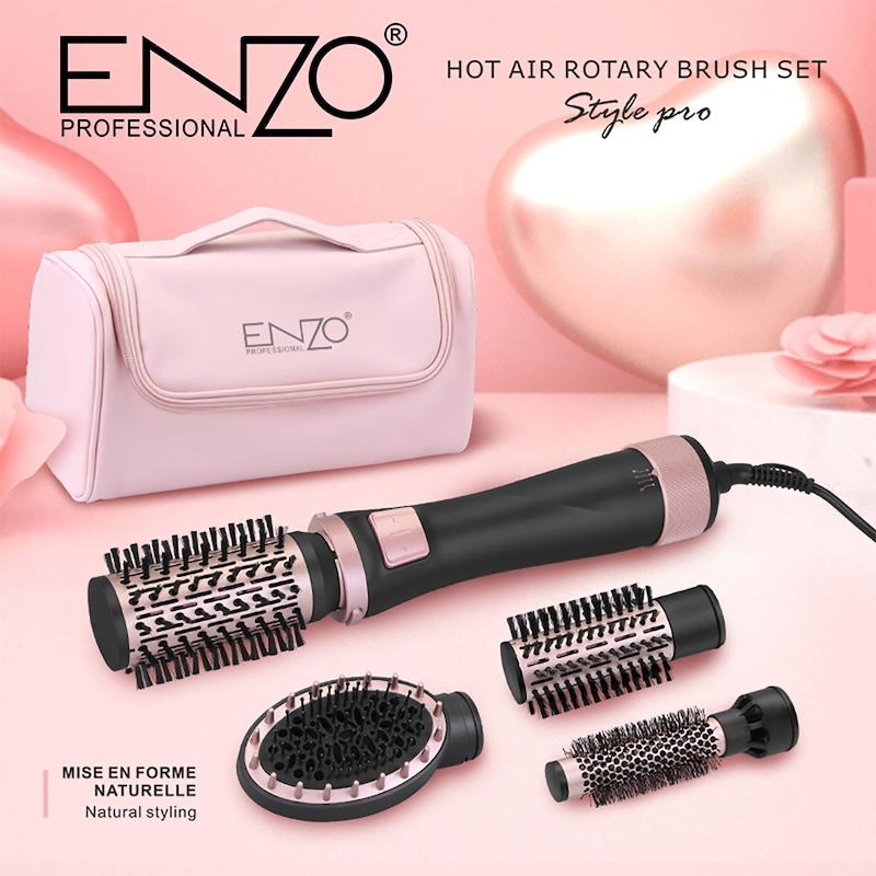 سشوار چرخشی برس دار انزو نسخه اورجینال Enzo مدل EN-756 مجهز به 4 سری Enzo EN-756 Model Multi Function Hair Styler Enzo Hot Air Brush With Case OriGinal Version