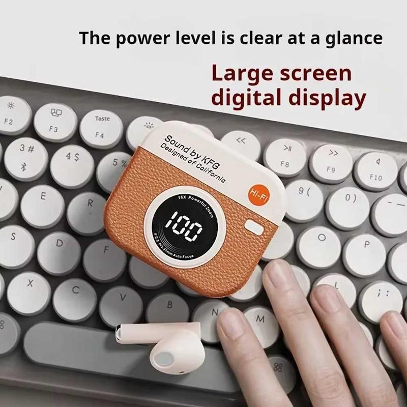 هندزفری وایرلس اسنپ ساند مدل دوربین عکاسی، هدست وایرلس پینترستی اسنپ ساند Snap Sound KFG Retro Camera Style Wireless Earbuds Bluetooth 5.3 3D Sound Hi-Fi Audio Available in Green
