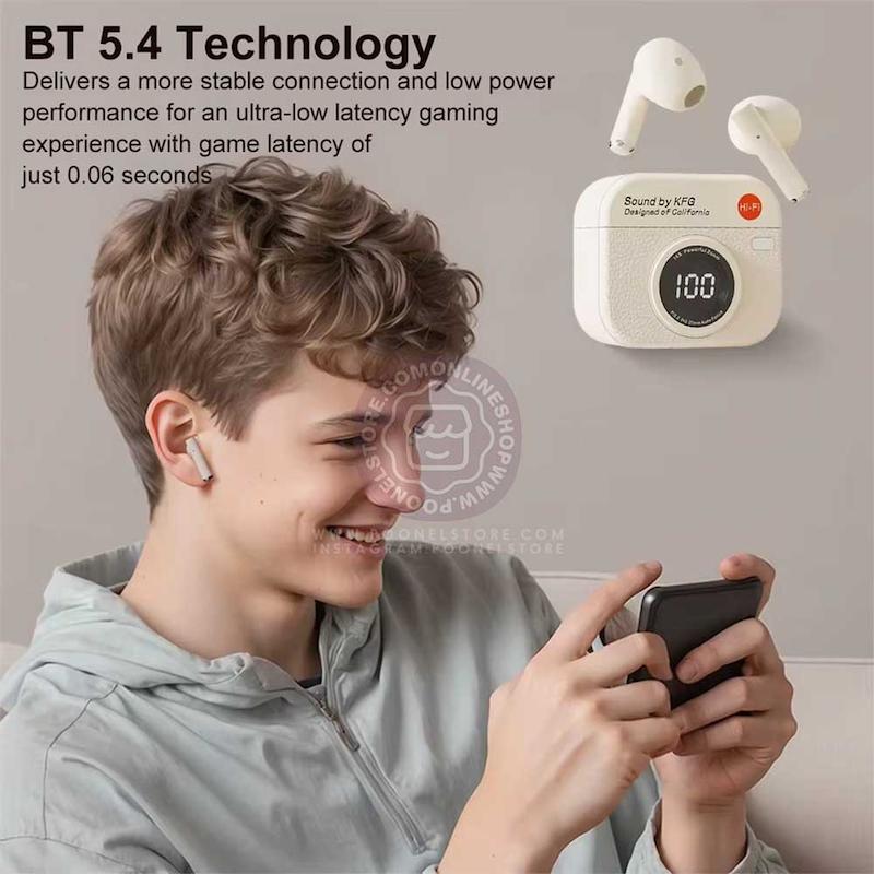 هندزفری وایرلس اسنپ ساند مدل دوربین عکاسی، هدست وایرلس پینترستی اسنپ ساند Snap Sound KFG Retro Camera Style Wireless Earbuds Bluetooth 5.3 3D Sound Hi-Fi Audio Available in Green
